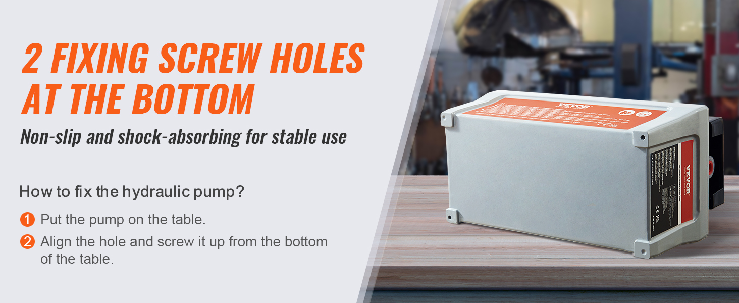 VEVOR oro hidraulinis siurblys su dviem tvirtinimo varžtų skylės apačioje, non-slip, amortizatoriumi stabilumą.