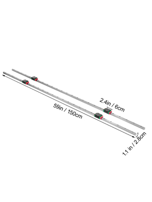 VEVOR lineārā sliede hsr15, 59 collu garums, 2,4 collu platums un 1,1 collas augstums.