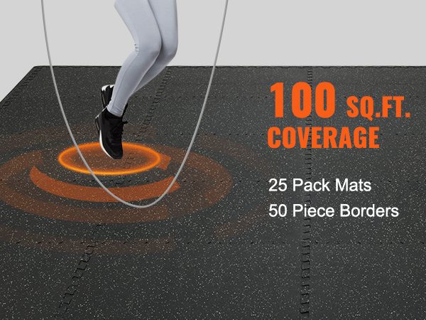 Lecamaukla VEVOR sporta zāles grīdas paklājiņiem, 100 kvadrātpēdu pārklājums, 25 paklājiņi iepakojumā, 50 gabalu apmales.