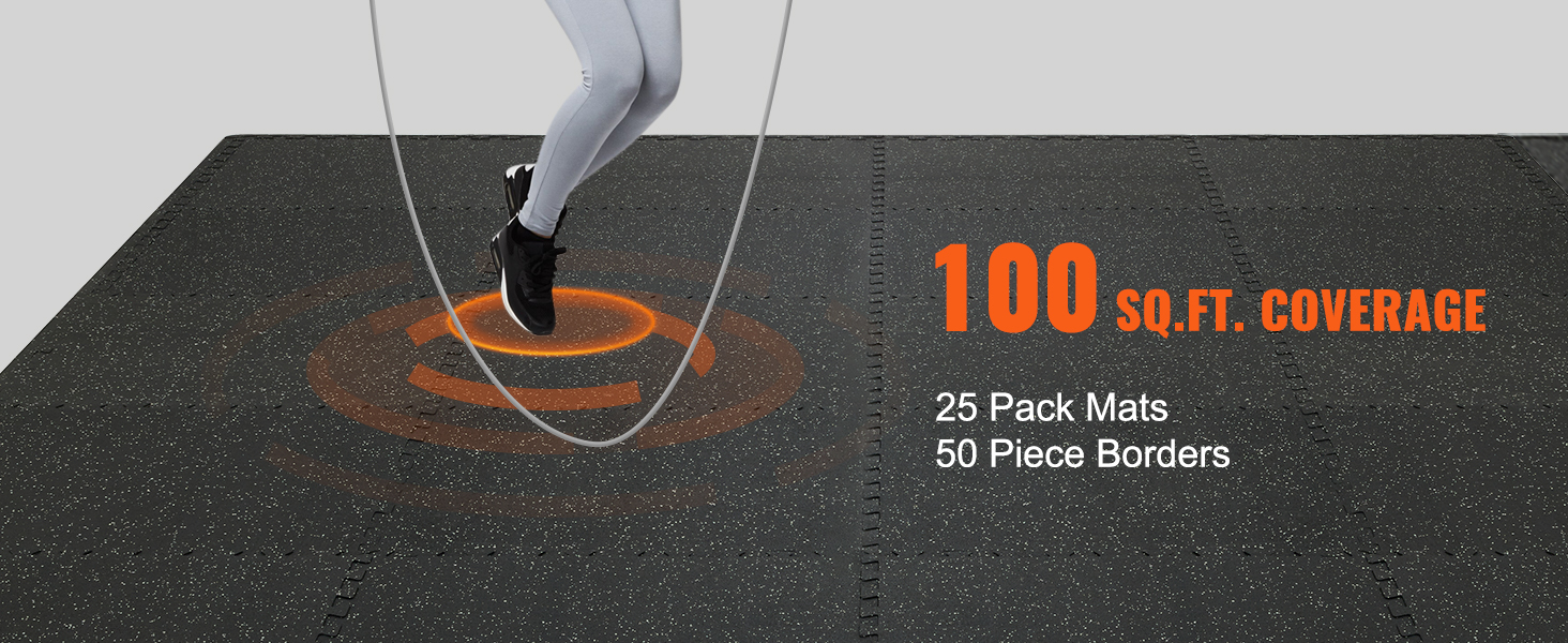 Lecamaukla VEVOR sporta zāles grīdas paklājiņiem, 100 kvadrātpēdu pārklājums, 25 paklājiņi iepakojumā, 50 gabalu apmales.