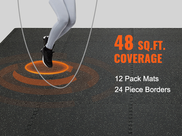 Lecamauklas vingrinājumi uz VEVOR sporta zāles grīdas paklājiņiem, 48 kvadrātpēdu pārklājums, 12 paklājiņi iepakojumā, 24 daļu apmales.