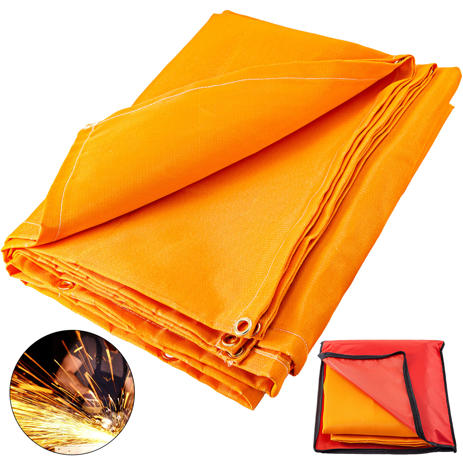 VEVOR welding blanket, orange with grommets, sparks and carry case.
