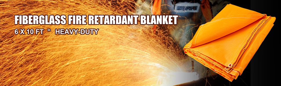 VEVOR welding blanket, fiberglass fire retardant, 6 x 10 ft, heavy-duty, orange.