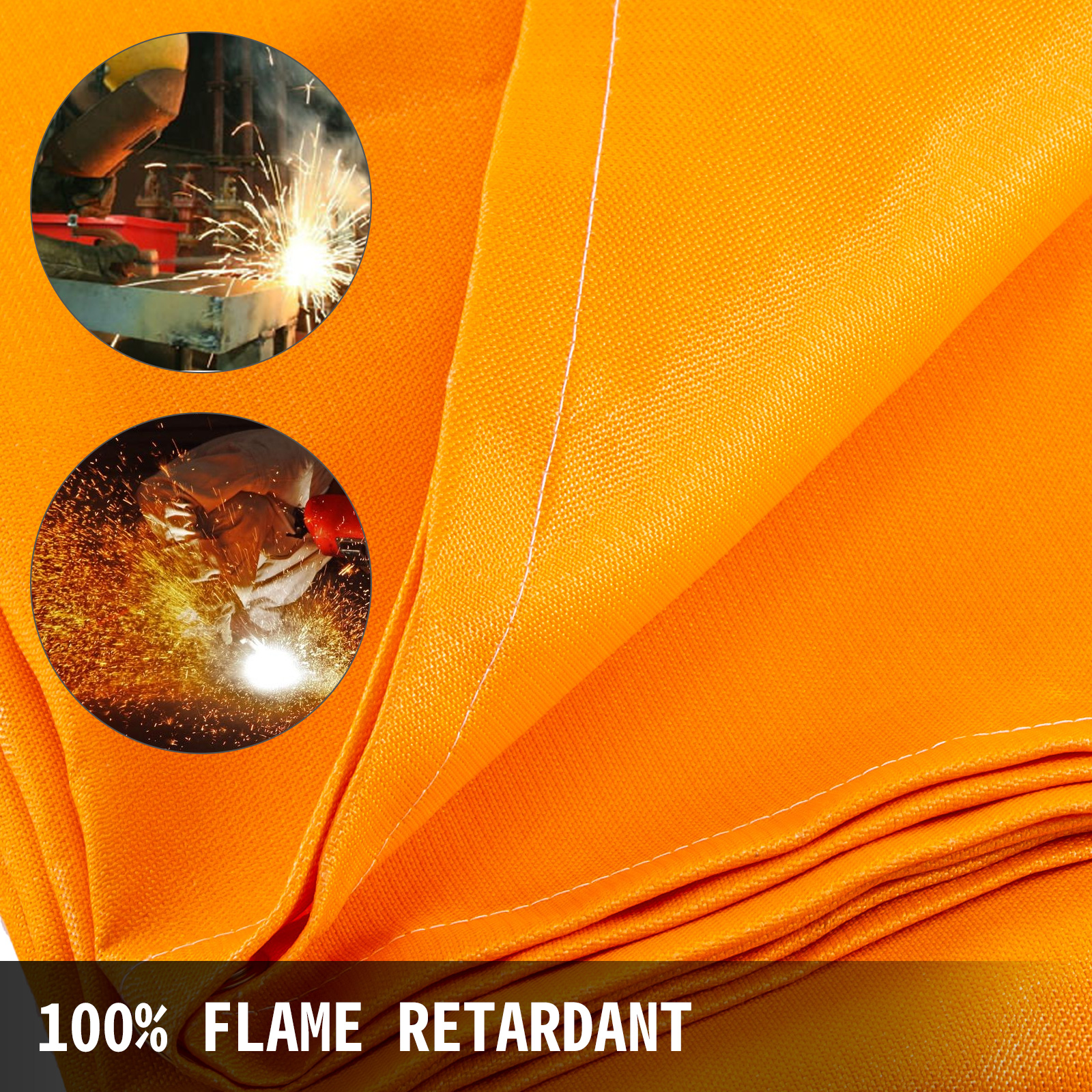 VEVOR welding blanket, flame-retardant material with welding sparks and safety gear.