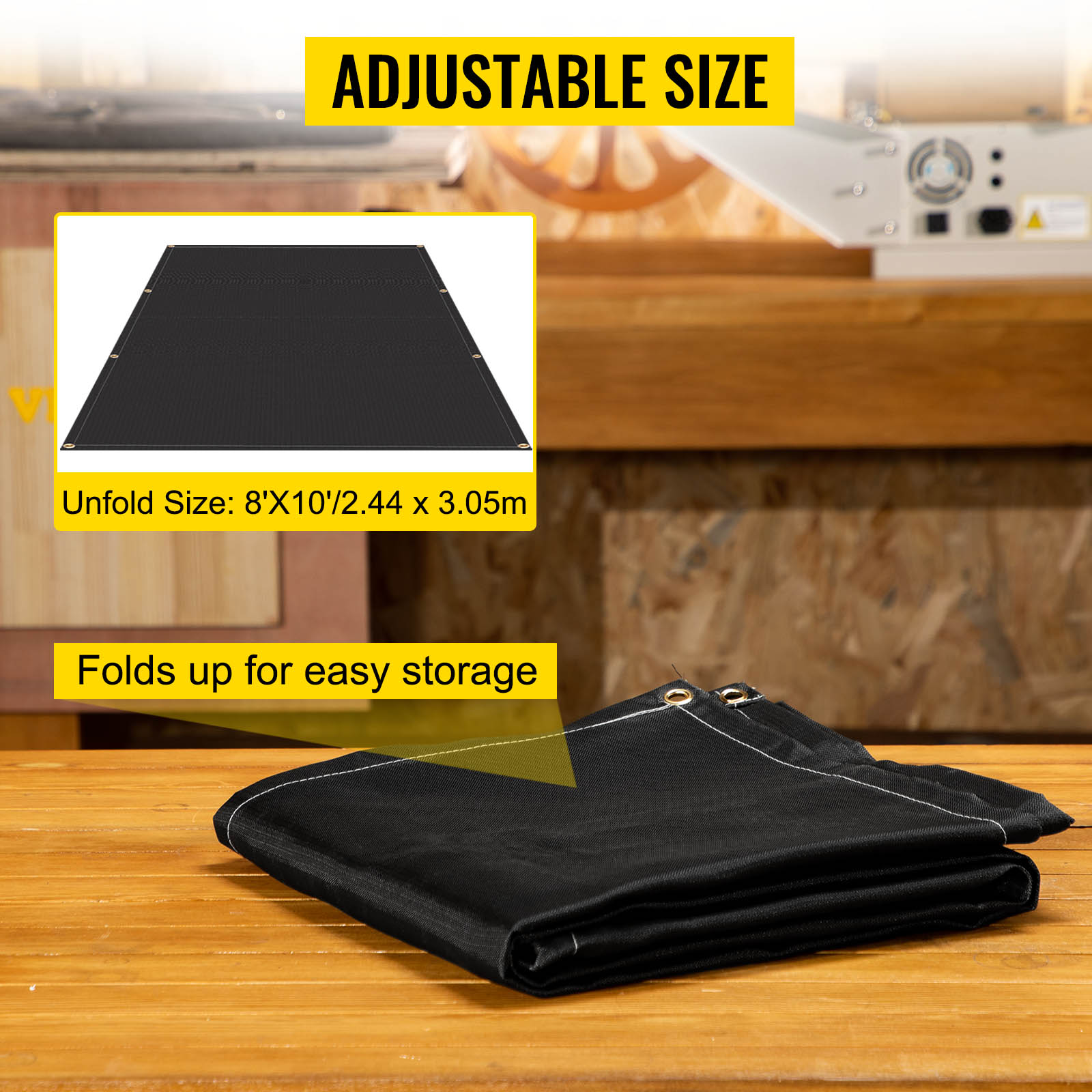 VEVOR fire blankets, adjustable size, 8' x 10', folds for easy storage.