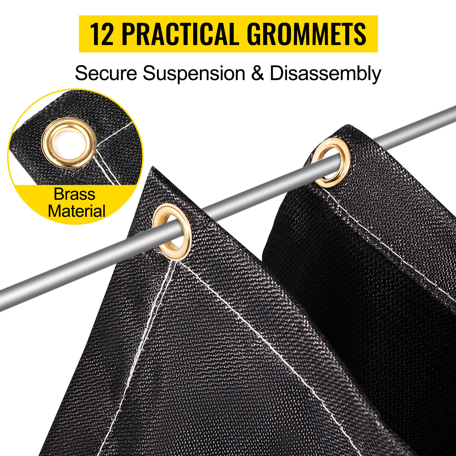 VEVOR fire blankets with 12 brass grommets for secure suspension and disassembly.