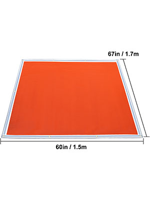 VEVOR fire pit mat, 60in x 67in, orange with silver edges.