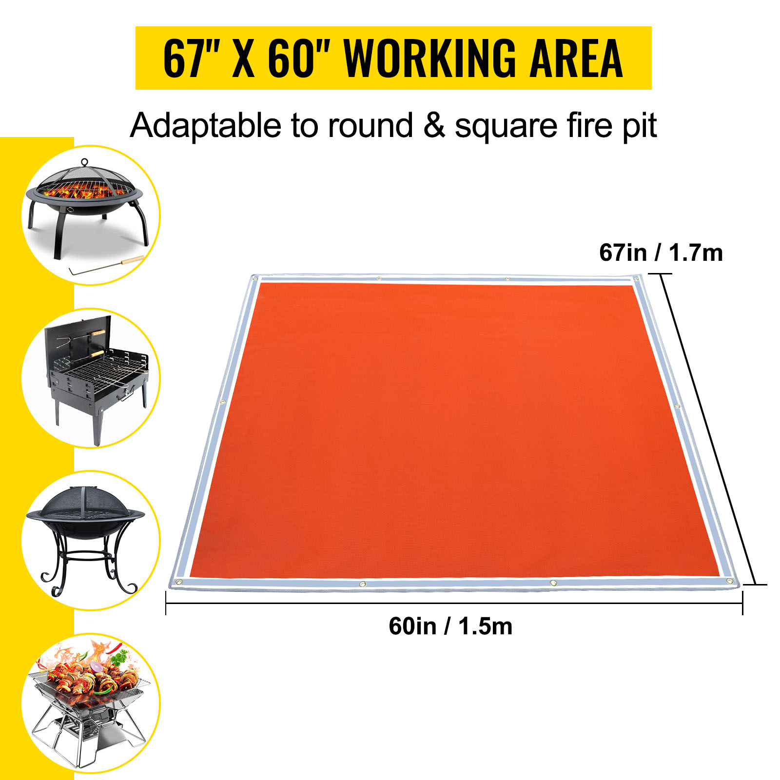 VEVOR fire pit mat 67"x60" working area, fits round & square fire pits.