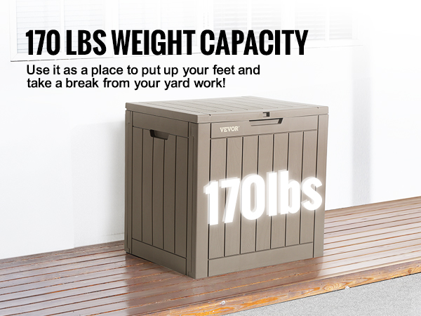 VEVOR klāja kaste ar 77 kg celtspēju uz koka klāja pie baltas sienas.