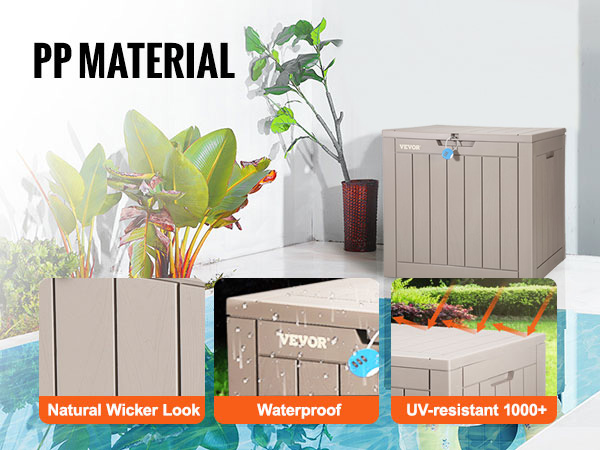 VEVOR terases kaste, ūdensizturīga, UV izturīga, dabīga koka imitācijas, blakus baseinam ar piepūšamām atrakcijām iekšpusē.