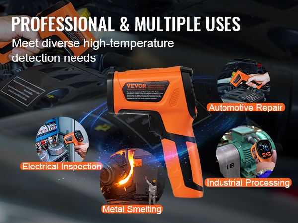 professional infrared thermometer for automotive repair, industrial processing, electrical inspection, and metal smelting.