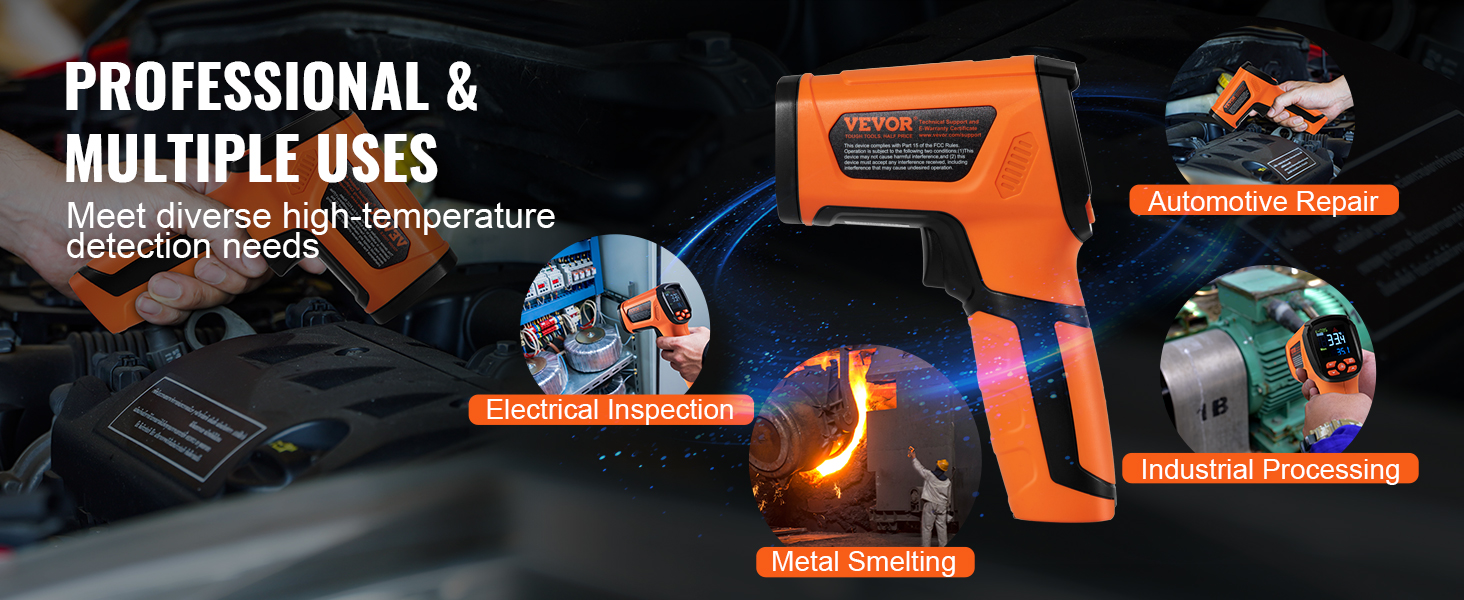 professional infrared thermometer for automotive repair, industrial processing, electrical inspection, and metal smelting.
