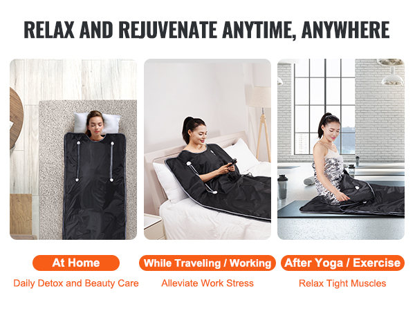 VEVOR sauna blanket for daily detox, work stress relief, and muscle relaxation post-yoga or exercise.