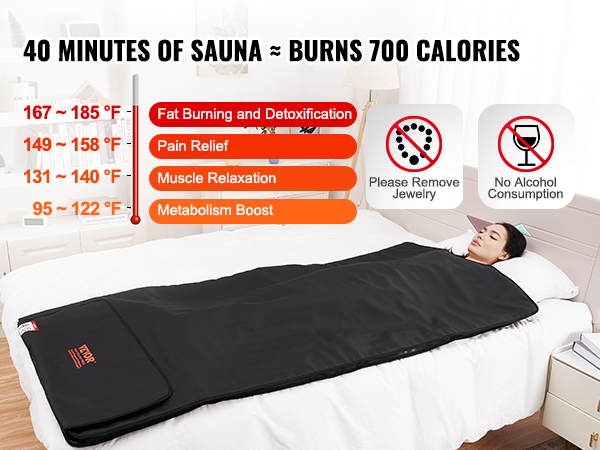 VEVOR sauna blanket for fat burning, pain relief, muscle relaxation, and metabolism boost.