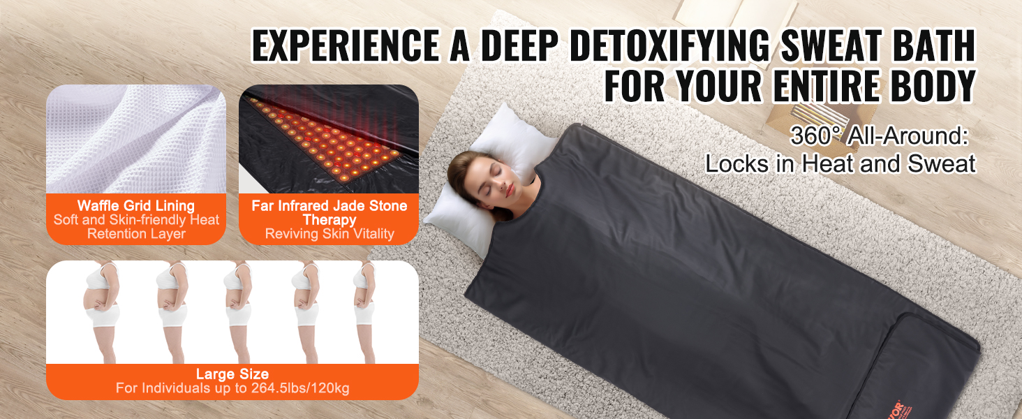 experience full-body detox with VEVOR sauna blanket, featuring 360° heat retention and infrared jade therapy.