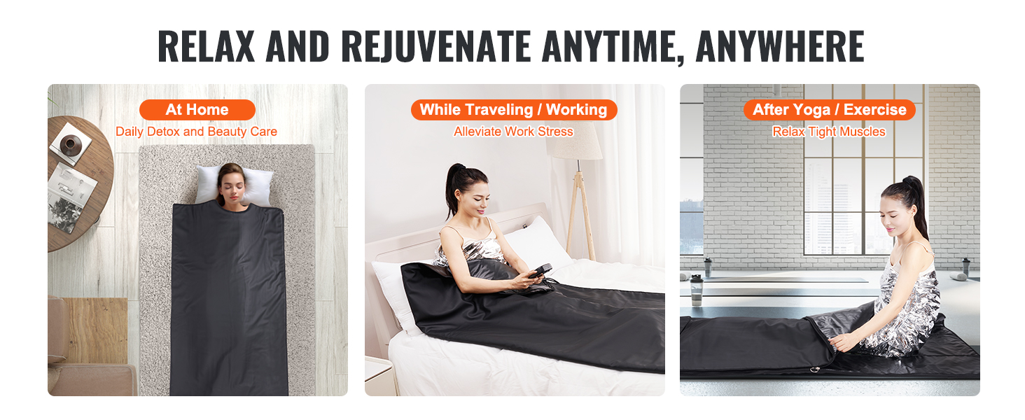 VEVOR sauna blanket for at home daily detox, travel stress alleviation, and post-exercise muscle relief.