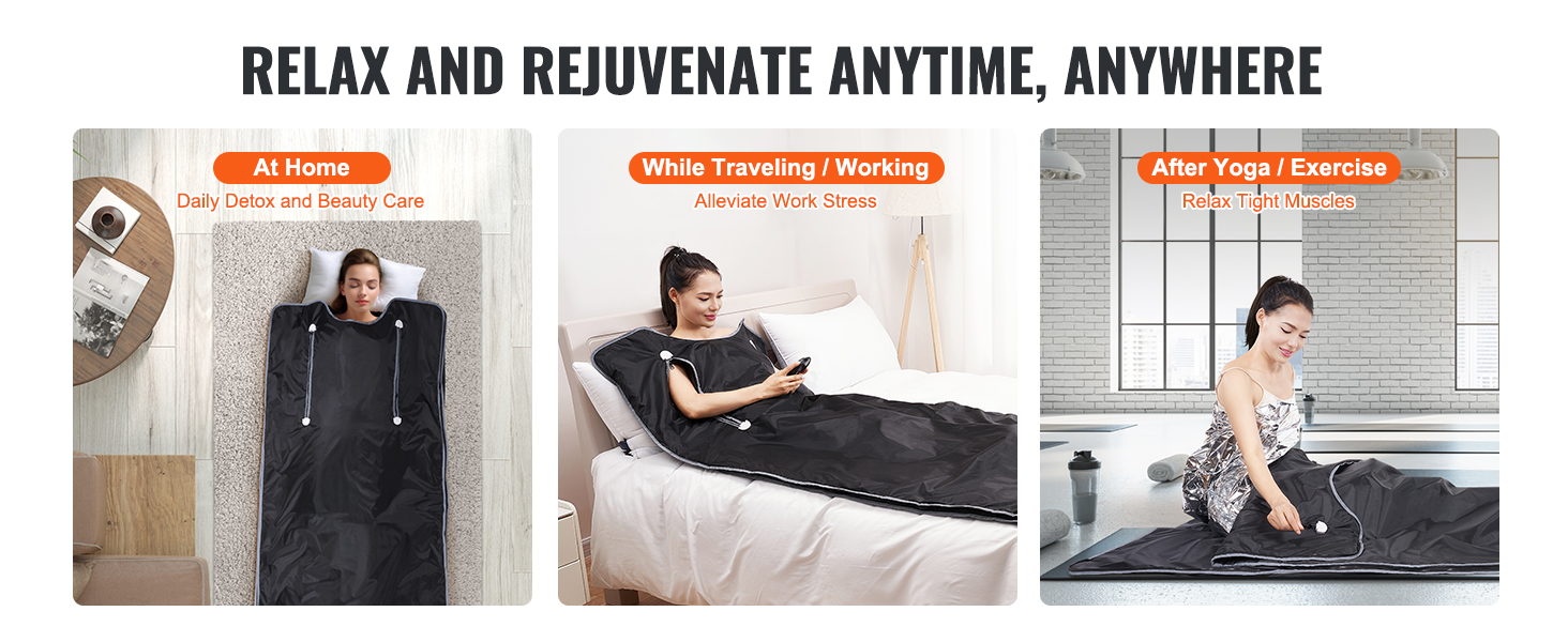 VEVOR sauna blanket: relax and rejuvenate at home, while traveling, or after yoga/exercise.