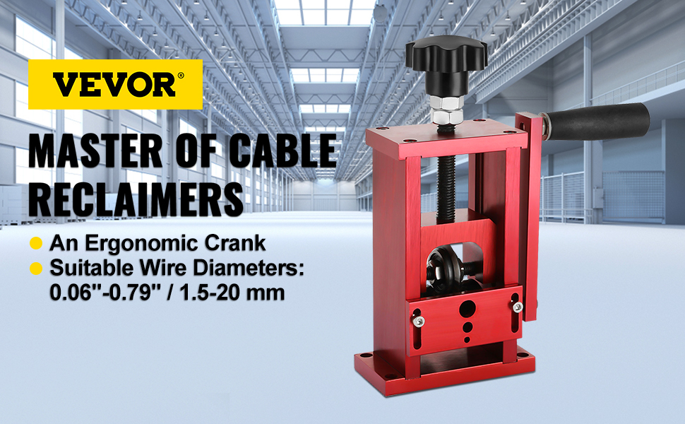 VEVOR wire stripping machine with ergonomic crank in a bright industrial setting.