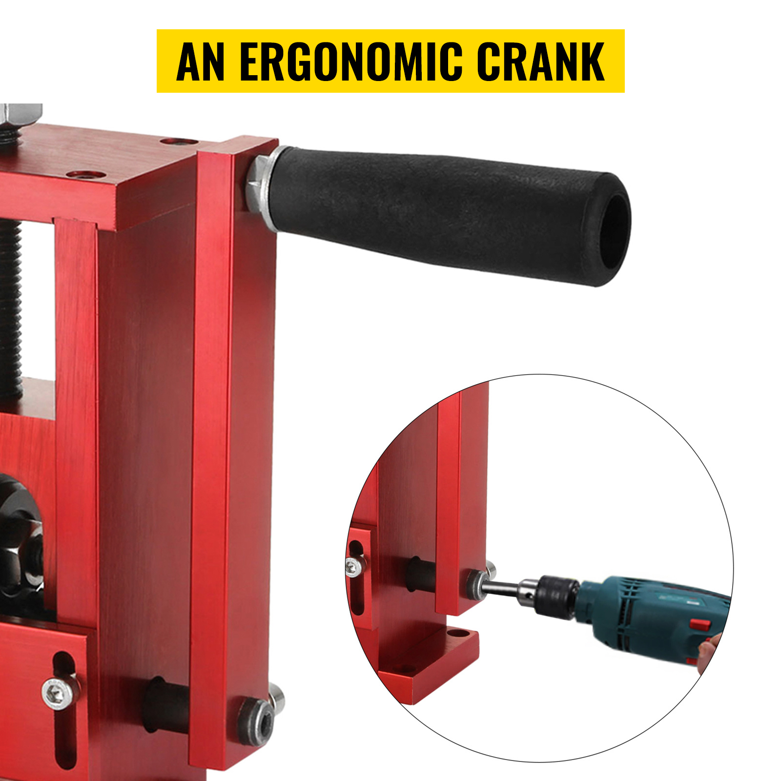 VEVOR wire stripping machine with ergonomic crank and drill attachment.