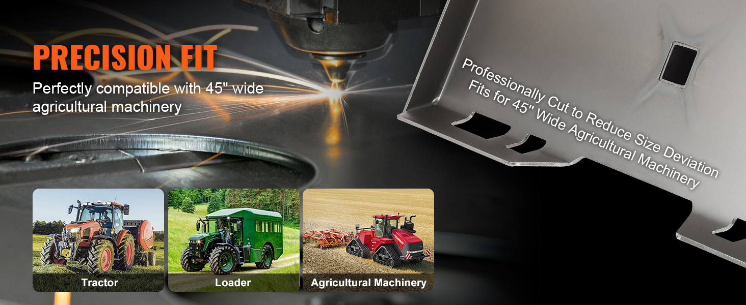 VEVOR skid steer attachment plate with precision fit for 45" wide agricultural machinery, tractor, loader.