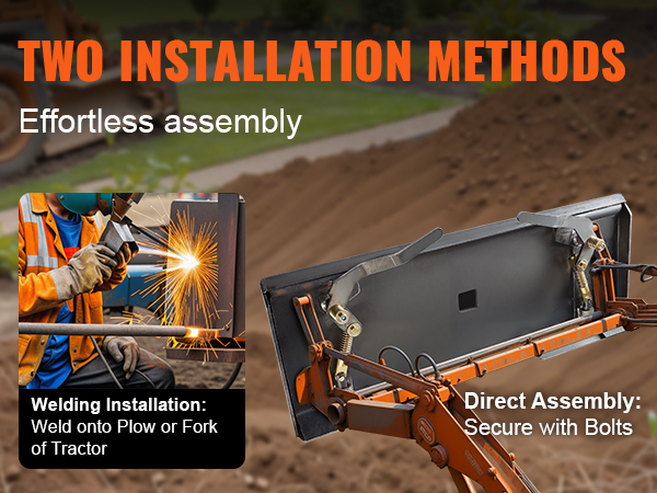 two installation methods for VEVOR skid steer attachment plate: welding and direct assembly with bolts.