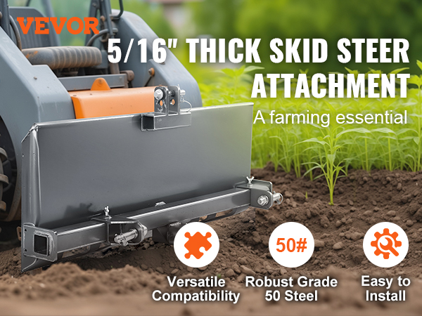 VEVOR skid steer plate: 5/16" thick steel attachment for versatile farming, robust and easy to install.