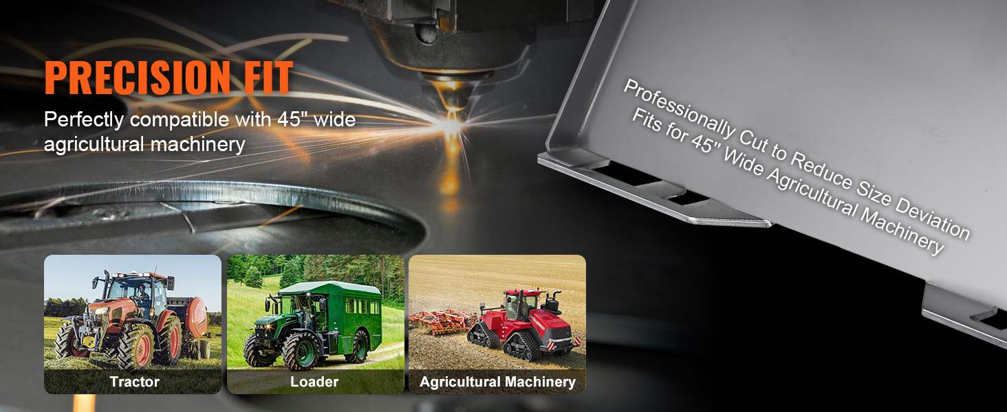 VEVOR skid steer attachment plate compatible with 45" wide tractor, loader, and agricultural machinery.