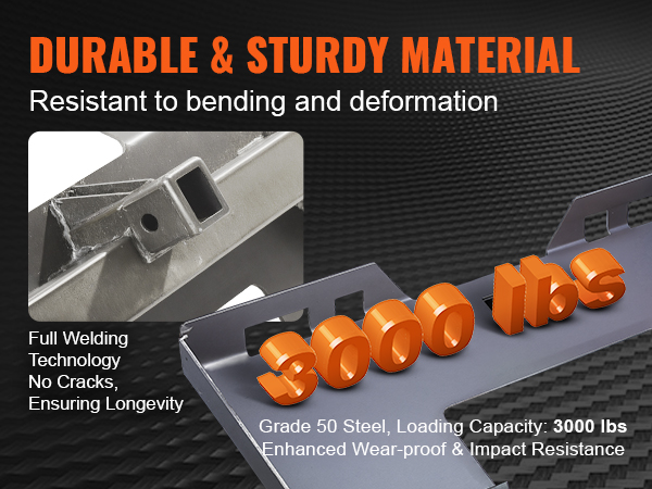 durable VEVOR skid steer attachment plate; 3000 lbs capacity; full welding, no cracks.