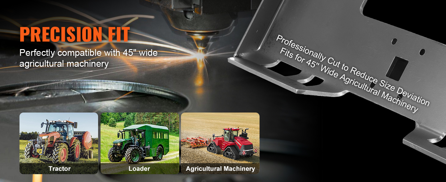 VEVOR skid steer attachment plate, precision fit, compatible with 45" wide agricultural machinery.