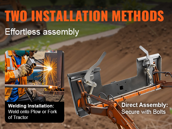 two installation methods for the VEVOR skid steer attachment plate: welding or direct assembly with bolts.