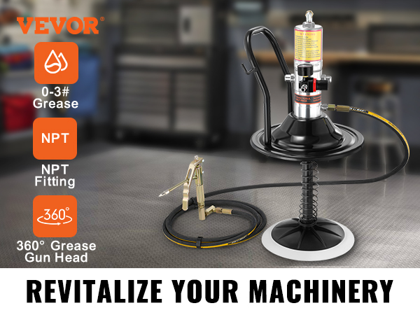 VEVOR grease pump with 360° grease gun head, 0-3# grease, and npt fitting for machinery revitalization.