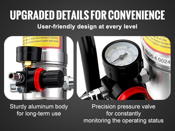 VEVOR grease pump with sturdy aluminum body and precision pressure valve for easy monitoring.