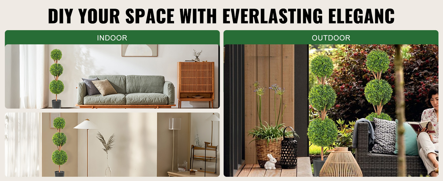 VEVOR artificial topiaries for indoor and outdoor spaces, adding everlasting elegance and style
