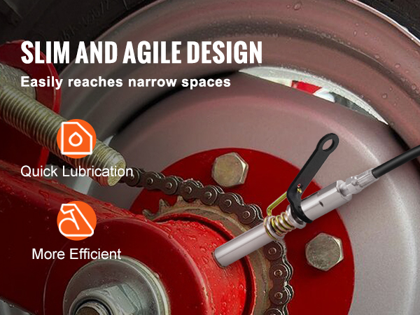 slim and agile VEVOR grease gun coupler for quick lubrication, easily reaches narrow spaces.