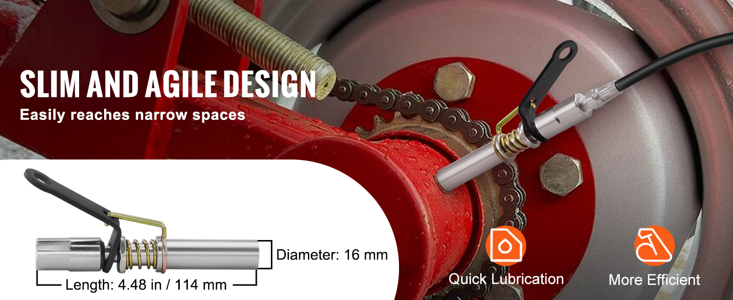 slim and agile VEVOR grease gun coupler for quick lubrication, easily reaches narrow spaces.