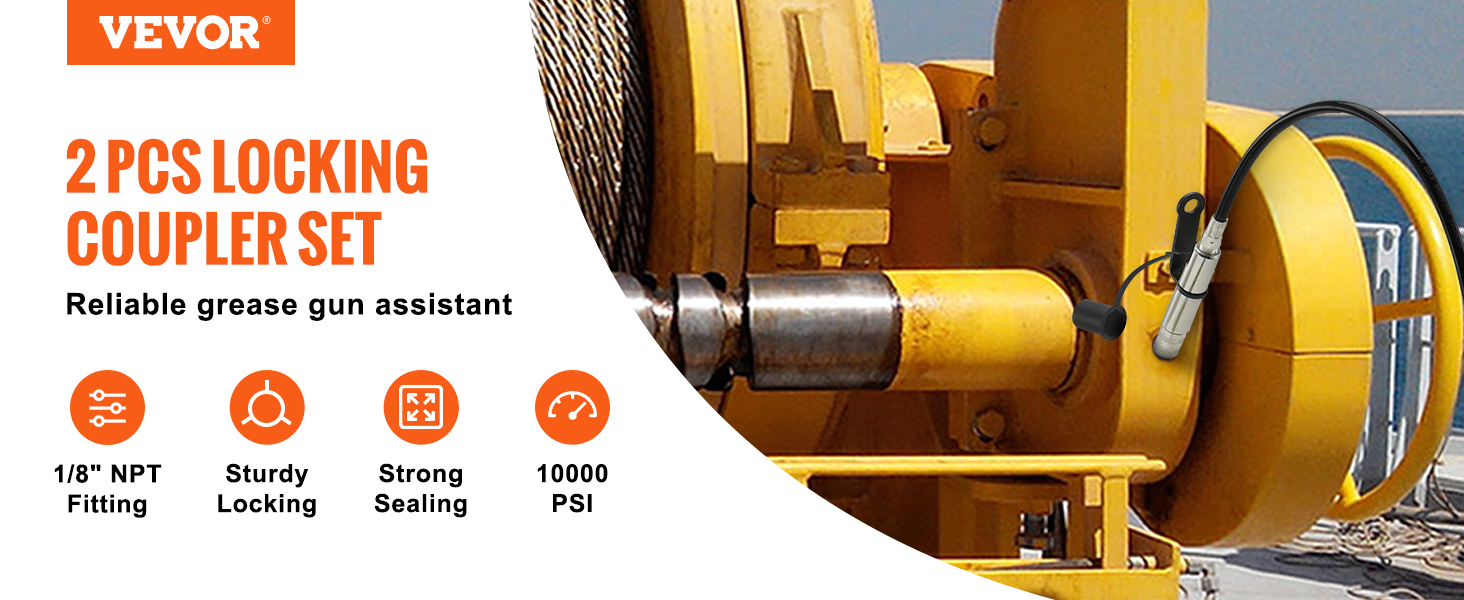 VEVOR grease gun coupler set, 2pcs, 1/8" npt fitting, sturdy locking, strong sealing, 10000 psi.