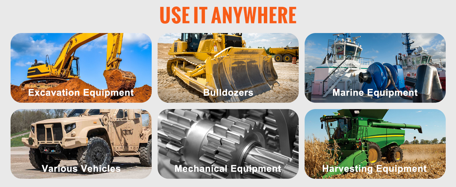 use the VEVOR grease gun coupler for excavation, bulldozers, marine, mechanical, and harvesting equipment.