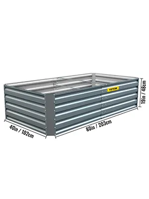 VEVOR raised garden bed with black and silver metallic structure, dimensions shown.