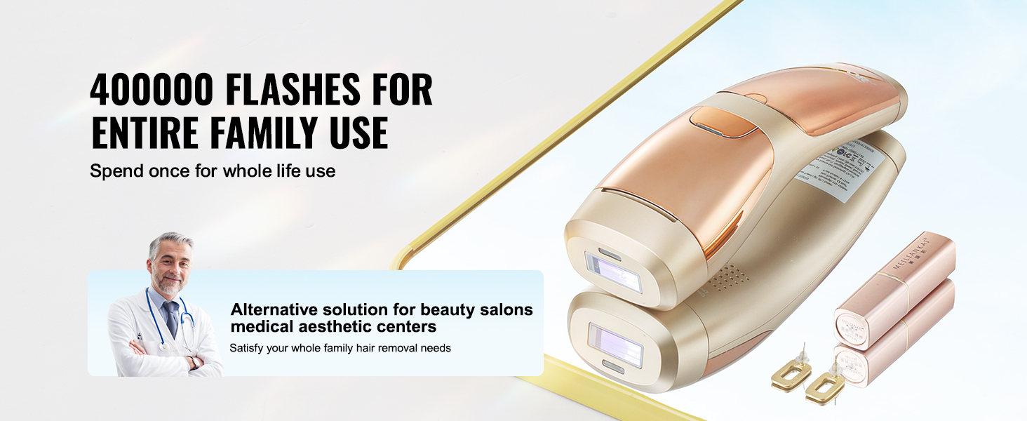 VEVOR ipl hair removal device with 400000 flashes for family use, ideal for beauty salons and medical aesthetics.