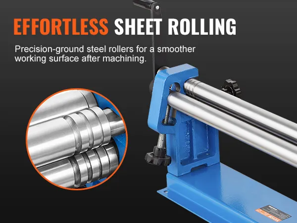 effortless sheet rolling with VEVOR slip roll machine, featuring precision-ground steel rollers.