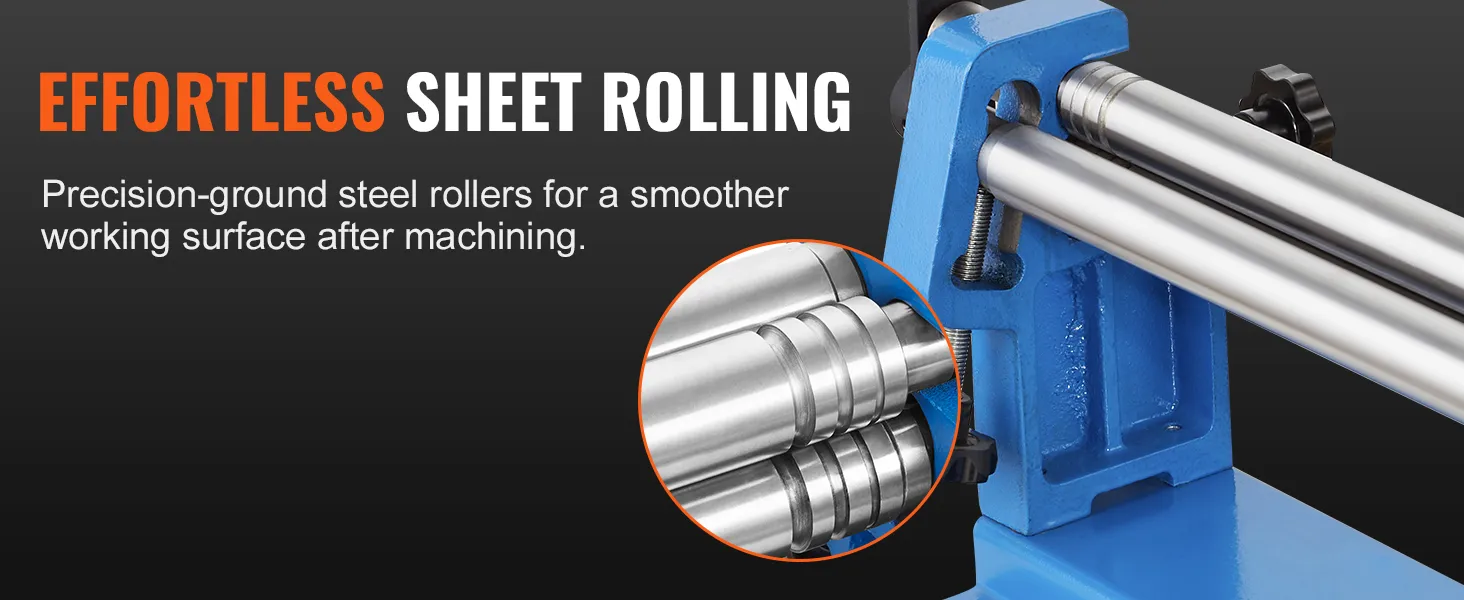 effortless sheet rolling with VEVOR slip roll machine, featuring precision-ground steel rollers.