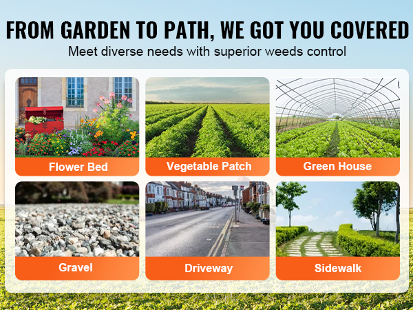 from flower bed to driveway, VEVOR weed barrier fabric ensures superior weed control for diverse needs.