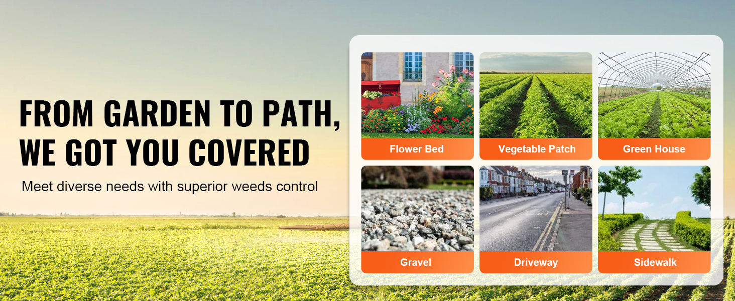 from flower bed to driveway, VEVOR weed barrier fabric ensures superior weed control for diverse needs.