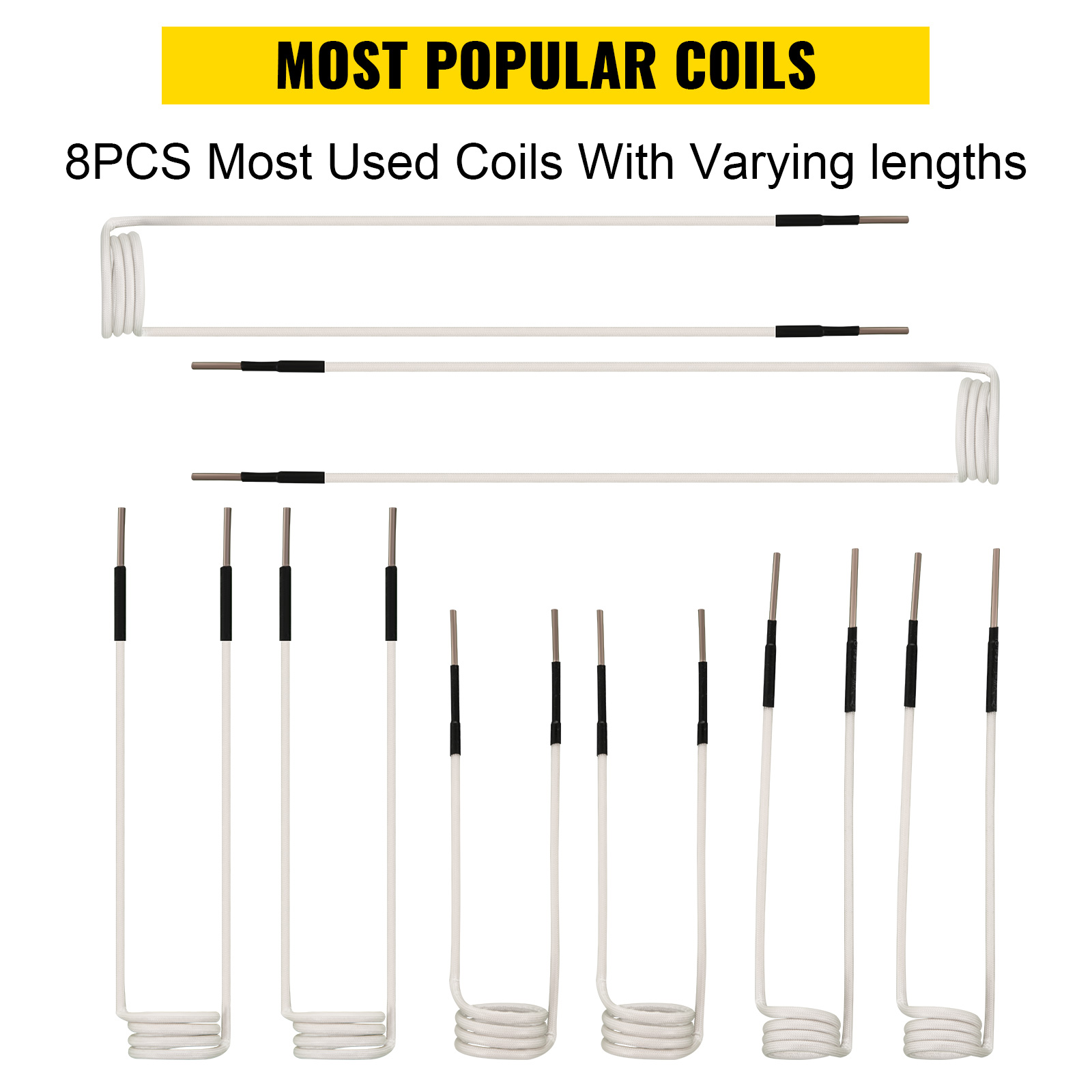 VEVOR induction heater coil kit with 8 most used coils of varying lengths.