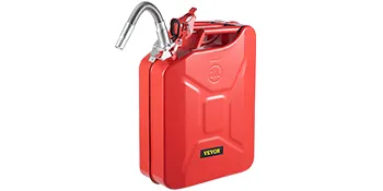 red VEVOR jerry can with attached metal spout on a white background.