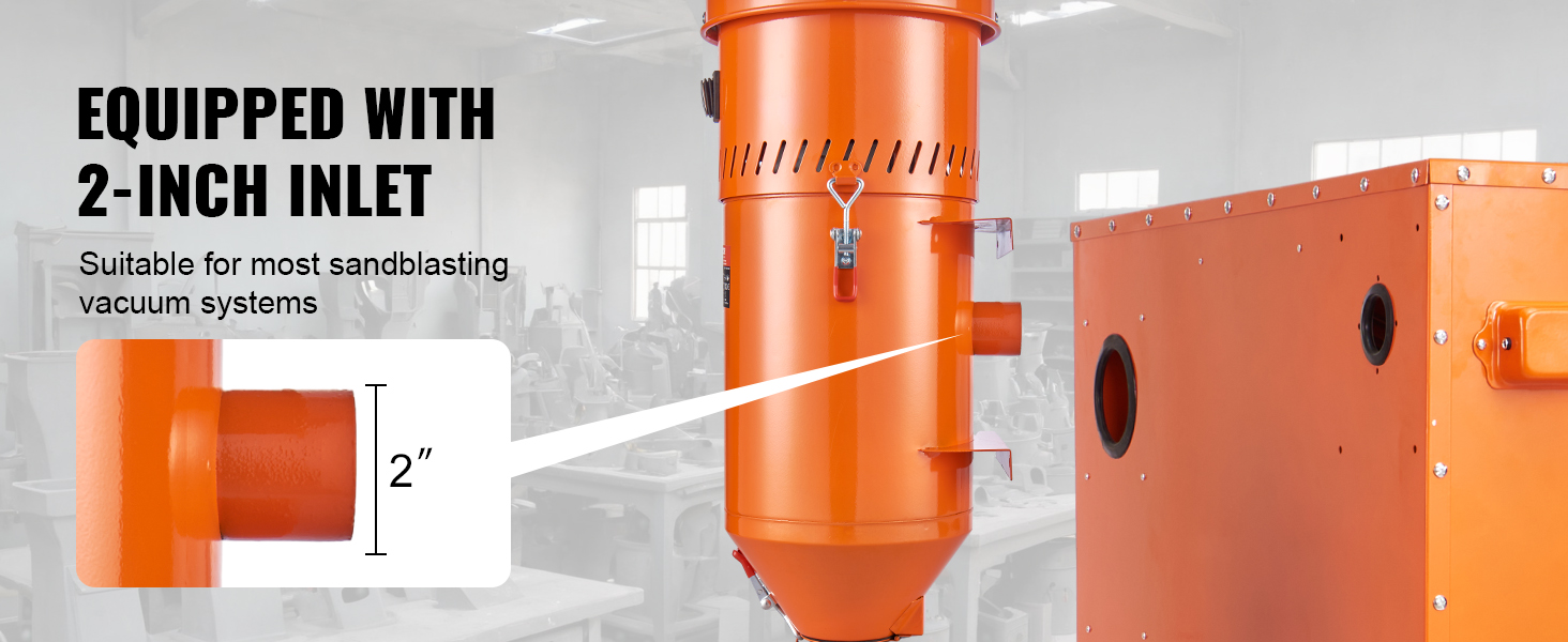 VEVOR dust collection system with 2-inch inlet, suitable for most sandblasting vacuum systems.