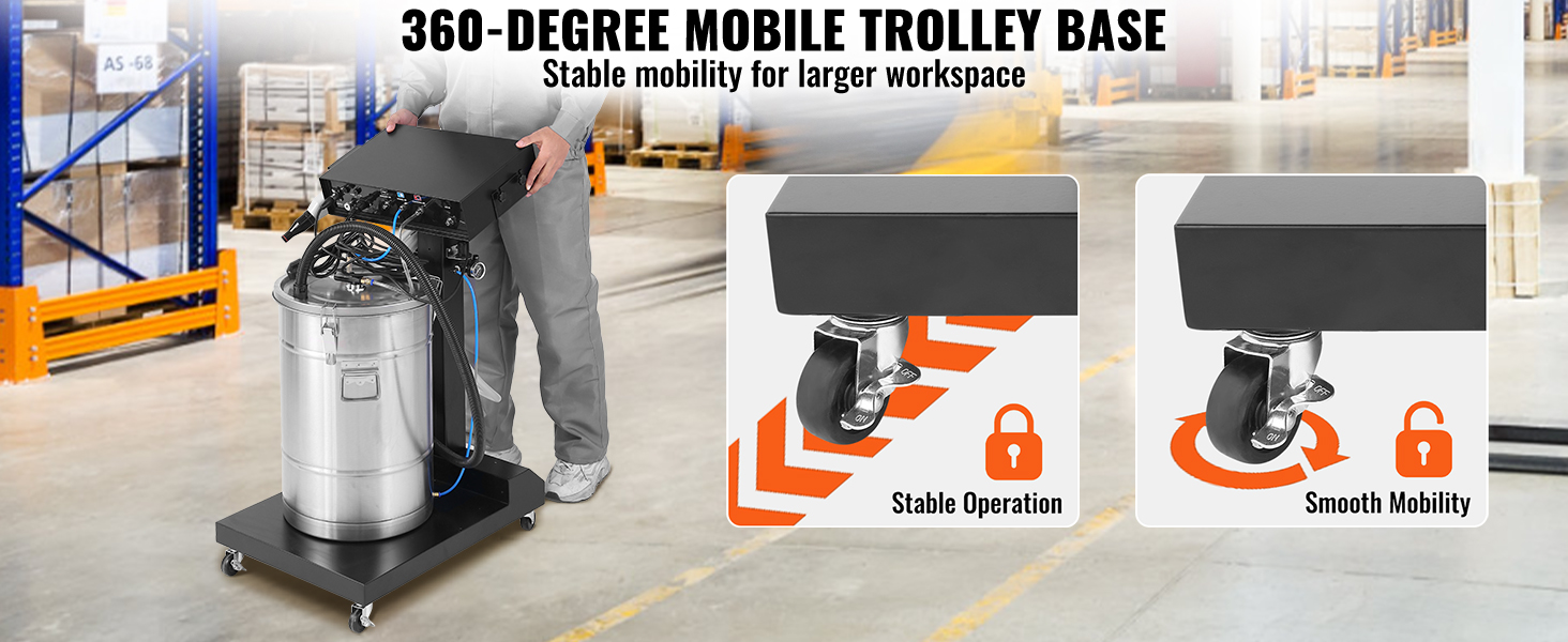 VEVOR powder coating system with 360-degree mobile trolley base for stable mobility in larger workspaces.