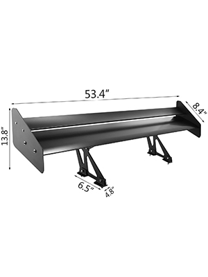 VEVOR gt wing spoiler in black, measuring 53.4" long and 8.4" wide.