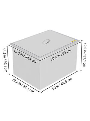 VEVOR ice chest with dimensions: 20.5 in x 13.5 in x 12.2 in.