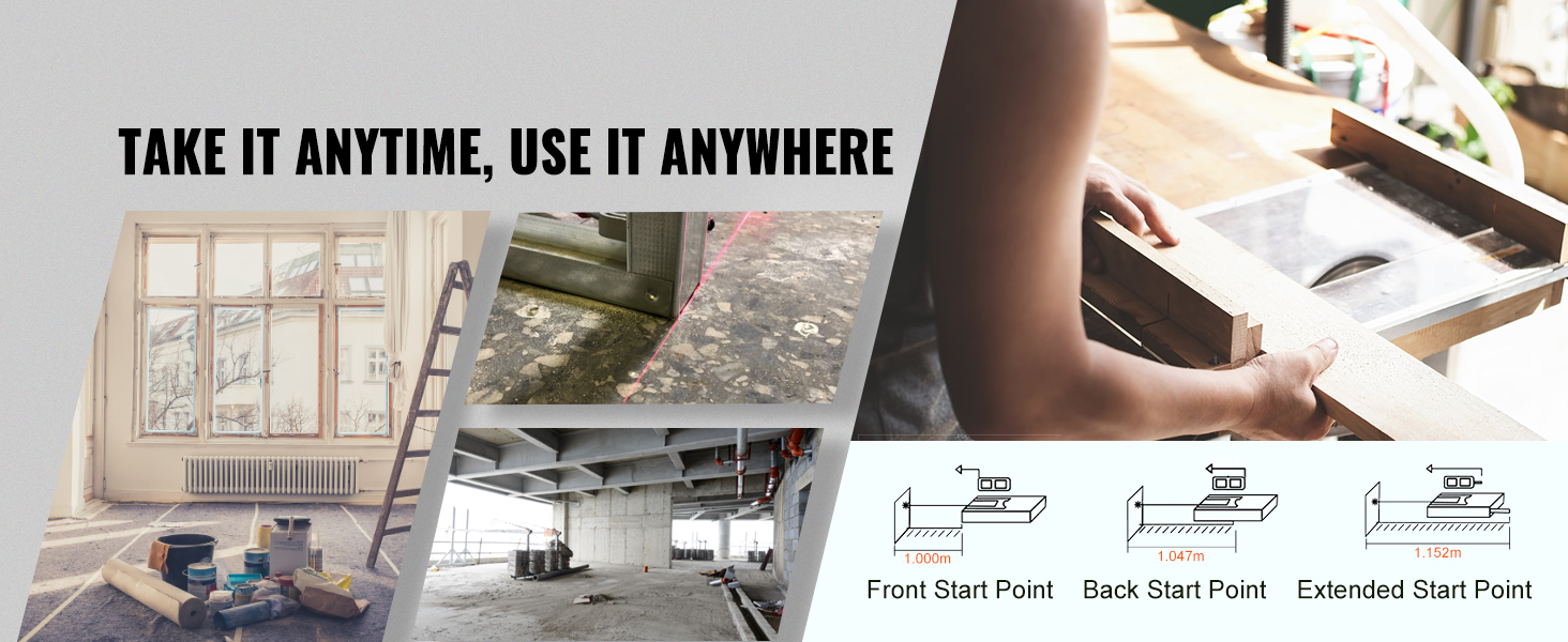 take it anytime, use it anywhere with VEVOR laser measure - perfect for diy and professional projects.
